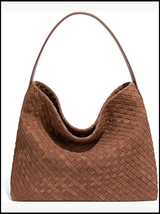 Handbags - Braided Suede Tote Slouchy Shoulder Bag Elegant Retro Crescent Satchel Purse